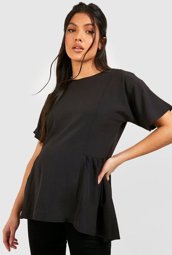 Maternity Tunic Dip Hem Smock Top - Black - 4