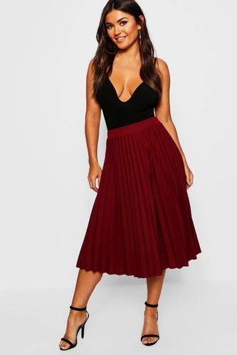 Pleated Midi Skirt - Red - S