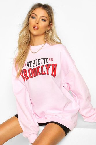 Brooklyn Slogan Extreme Oversized Sweatshirt - Pink - S