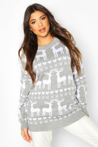 Reindeer Fairisle Christmas Sweater - Grey - S