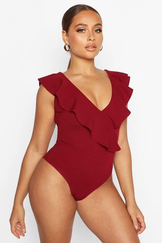 Ruffle Front Sleeveless One Piece - Red - 6