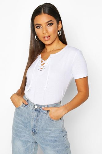 Lace Up Detail T-Shirt - White - 10