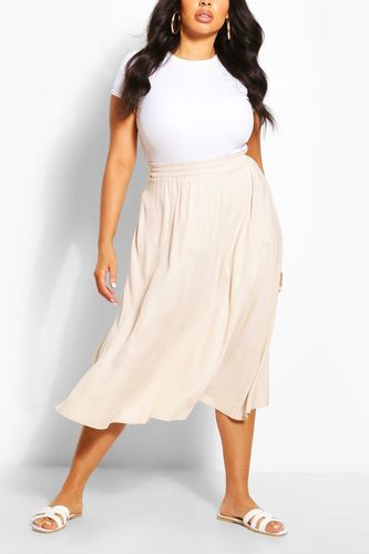 Plus Woven Full Circle Midi Skirt - Beige - 12