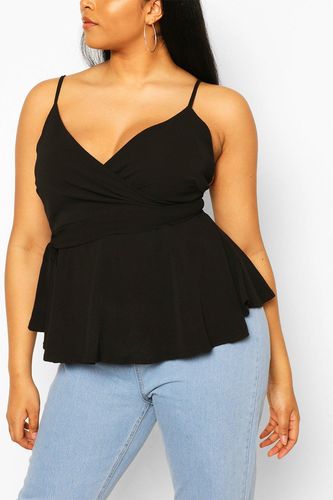 Plus Tie Front Peplum Cami - Black - 14