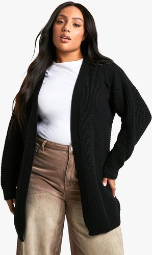 Plus Edge To Edge Waffle Knit Cardigan - Black - 18