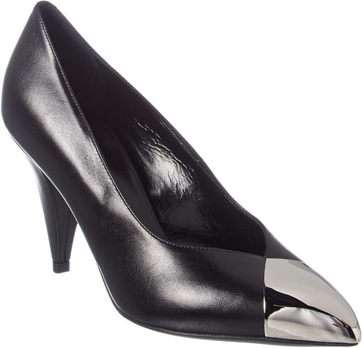 CELINE Triangle Heel Metallic Toe Leather Pump