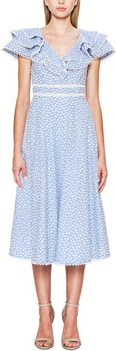 Champagne & Strawberry Caps Sleeve V Neck Ruffle Dress