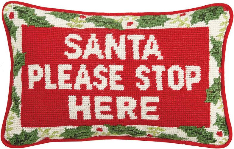 Santa Please Stop Here Needlepoint Pillow