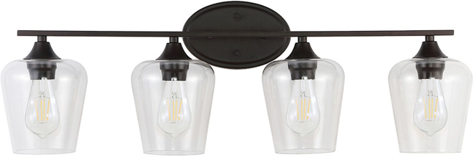 Jonathan Y Jayne 32in 4-Light Iron/Seeded Glass Cottage Rustic LED Vanity  Light