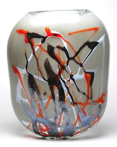 Murano Prestigue European Art Glass 13.5in Orion Oval Vase