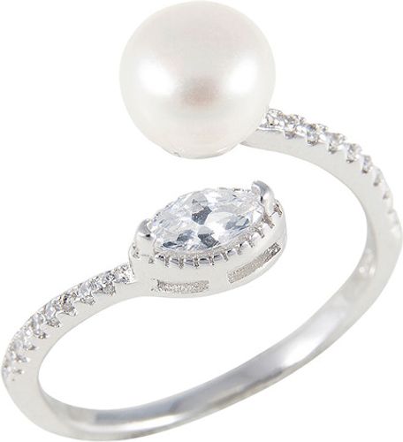 Splendid Pearls Rhodium Over Silver 7-8mm Pearl Ring