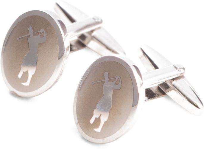 Bey-Berk Rhodium Plated Golfer Design Cufflinks