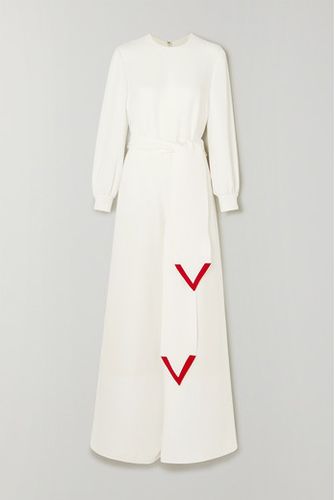 Belted Silk-cady Wide-leg Jumpsuit - Ivory
