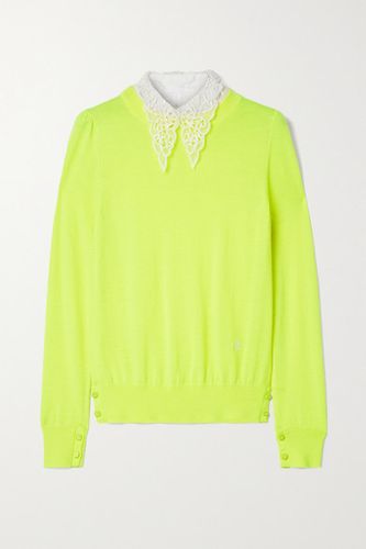 Poplin And Crocheted Lace-trimmed Wool Sweater - Yellow