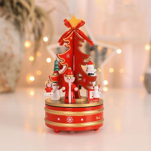 Giocattoli di NataleScatola musicale, carillon artigianale in legno con albero di Natale rotante