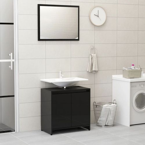 Set Mobili da Bagno Nero Lucido in Truciolato