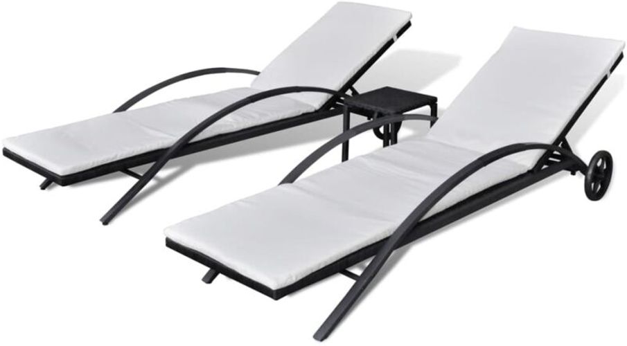 Lettini Prendisole con Tavolino in Polyrattan Nero Nero - Vidaxl