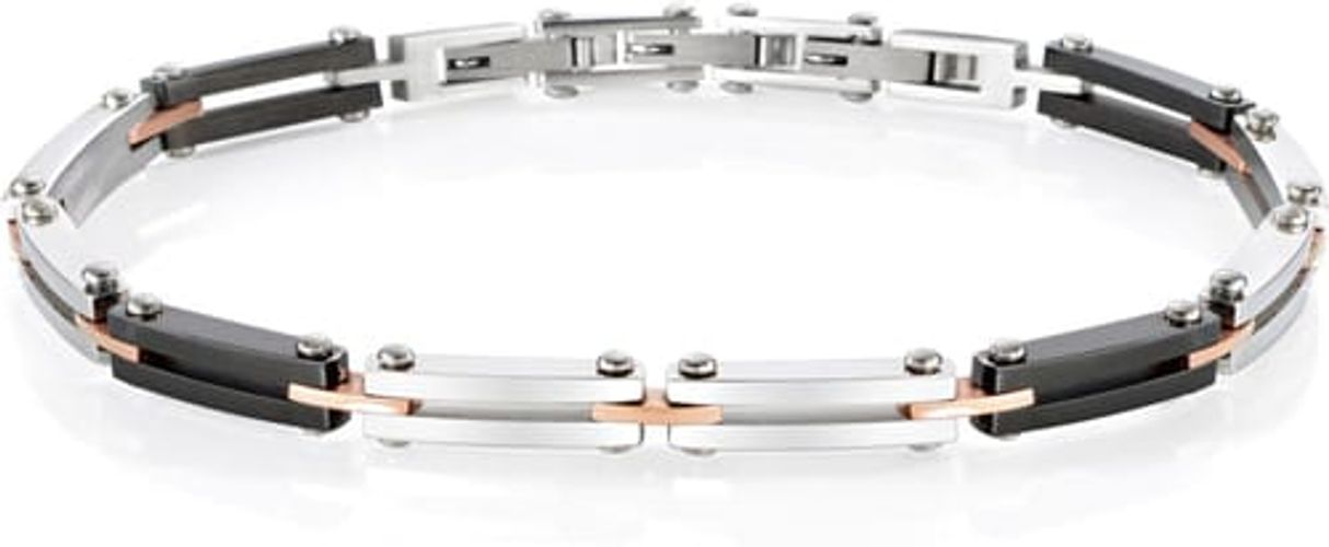 Bracciale Uomo Collezione ALFA Acciaio Pvd oro rosa Pvd nero