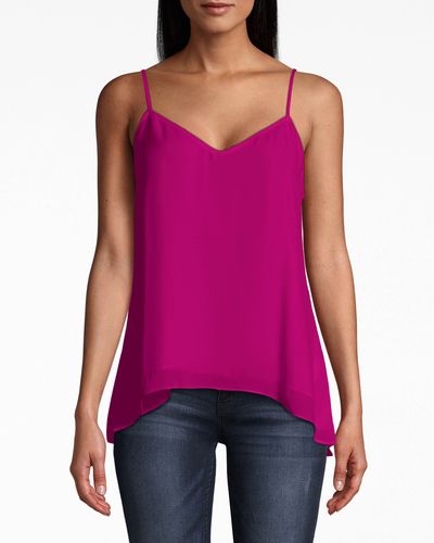 Nicole Miller Solid Silk Blend High-Low Cami Top In Very Berry | Silk/Viscose | Size Extra Large