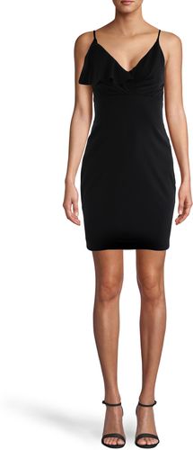 Nicole Miller V-Neck Ruffle Mini Dress In Black | Polyester/Spandex/Acetate | Size Extra Large