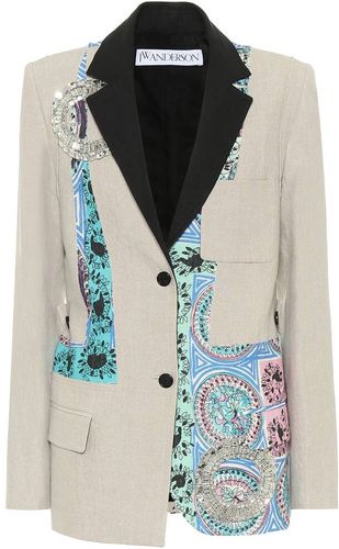 Printed linen blazer