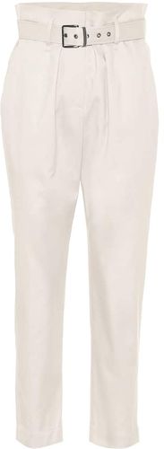 Belted stretch-cotton paperbag pants