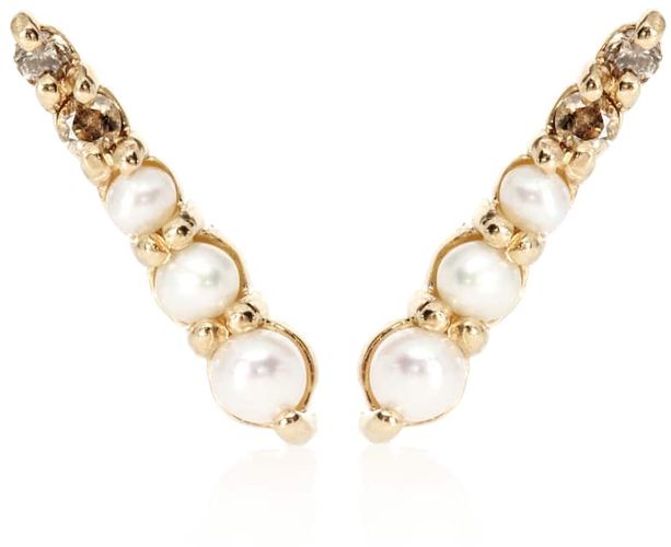 PavÃ© Pointe 14kt gold earrings with pearls and diamonds