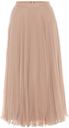 pleated silk midi skirt