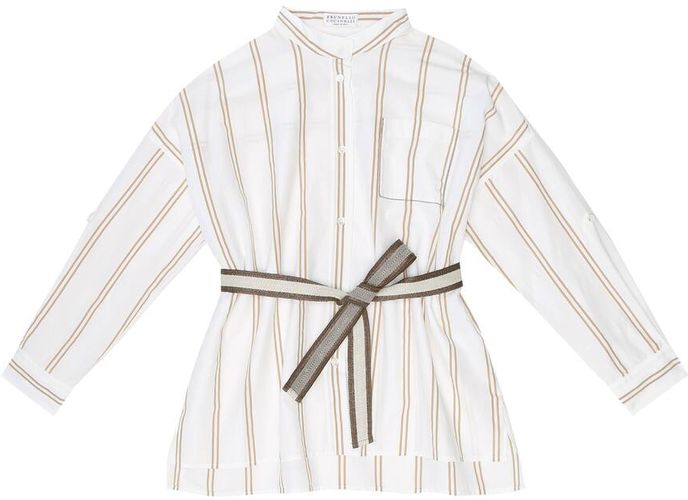 Striped cotton belted shirt