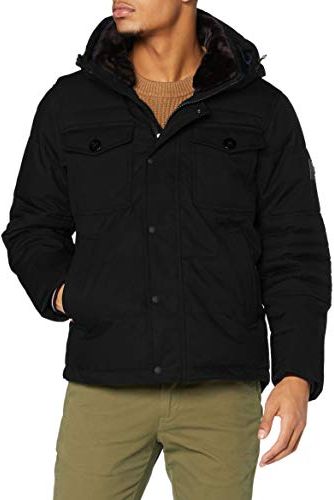 Removable Fur Hooded Bomber Giacca, Nero, XL Uomo