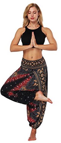 Pantaloni Harem Donna Boho Pantalone alla Turca Larghi Etnici Stampa Taglie Forti per Pilates Yoga Danza Spiaggia (Stile 1)