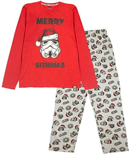 Star Wars Buon Natale Sithmas Pajamas Set Lungo degli Uomini Red Heather Grey/S | S-XXXL, Giorno di Padri Regali di Compleanno, Mens Pigiama, Idea Regalo per Gli Uomini