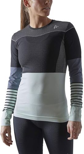 Fuseknit Comfort Blocked Round Neck Long Sleeve (Black/Deco) Women's Clothing