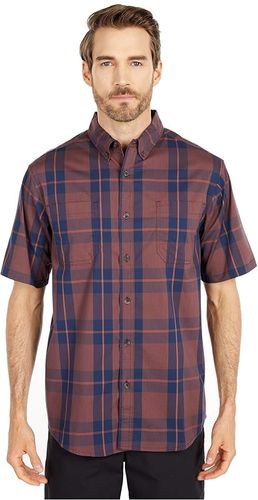 Relaxed Fit Flex Short Sleeve Plaid Shirt (Navy Spice/Brown Plaid) Men's Clothing