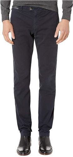 Flat Front Regular Fit Stretch Cotton Pants (Navy) Men's Casual Pants