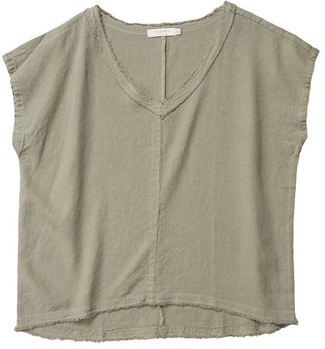 Linen Rayon Dolman Sleeve V-Neck Top (Cactus) Women's Clothing