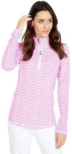 Justine 1/2 Zip UPF 50+ (Cockatoo Pink Beach Happy Stripe) Women's Clothing
