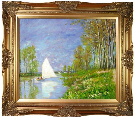 Overstock Art Small Boat on the Small Branch of the Seine at Argenteuil - Framed Oil Reproduction of an Original Painting by Cla