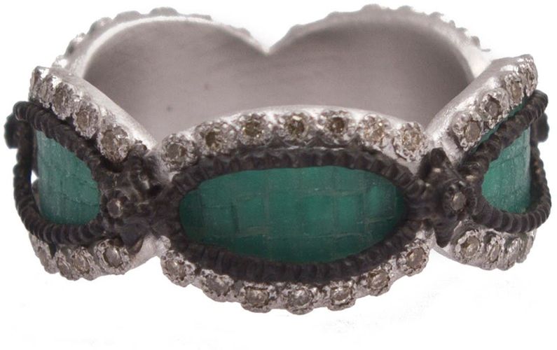 ARMENTA New World Sterling Silver Teal Mosaic Diamond Scallop Band Ring - Size 6.5 - 0.45 ctw at Nordstrom Rack