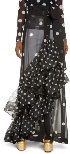 DRIES VAN NOTEN Dot Asymmetric Ruffle Sheer Maxi Skirt at Nordstrom Rack