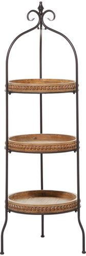 Willow Row Arched Black Metal 3-Tier Rack With Round Wood Carved Shelves - 17" x 51" at Nordstrom Rack