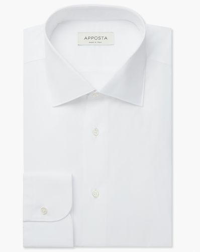 Camicia tinta unita bianco cotone stretch popeline, collo stile semifrancese