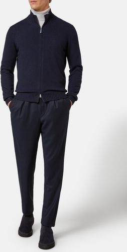 maglia full zip navy in cashmere felted