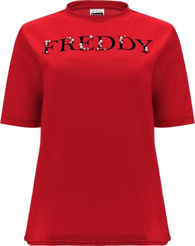 T-shirt comfort con stampa FREDDY decorata con perle