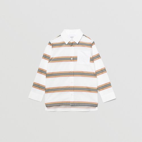 Childrens Embroidered Logo Icon Stripe Cotton Shirt, Size: 3Y, White