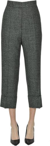 Pantaloni cropped in lana melange
