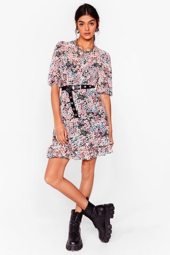 Floral Keyhole Back Mini Dress - Black