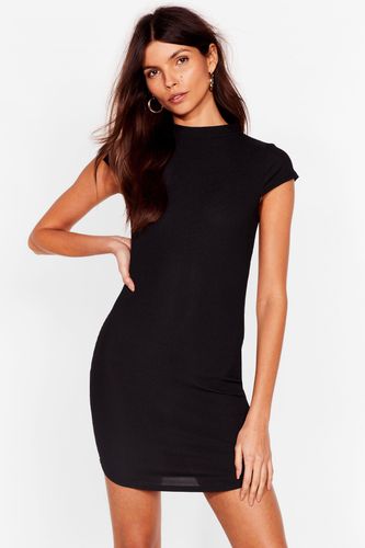 Up to Your Neck Ribbed Bodycon Dress - Black