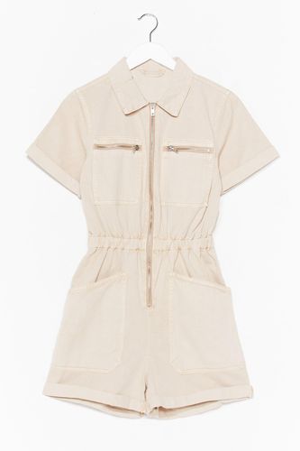 Waist No More Time Denim Zip Romper - Beige