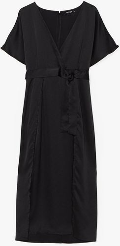 Plus Size Satin V Neck Wrap Maxi Dress - Black